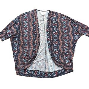 French Laundry Womens Plus 1X Blue Red Print Kimono Cardigan Cocoon Top boho